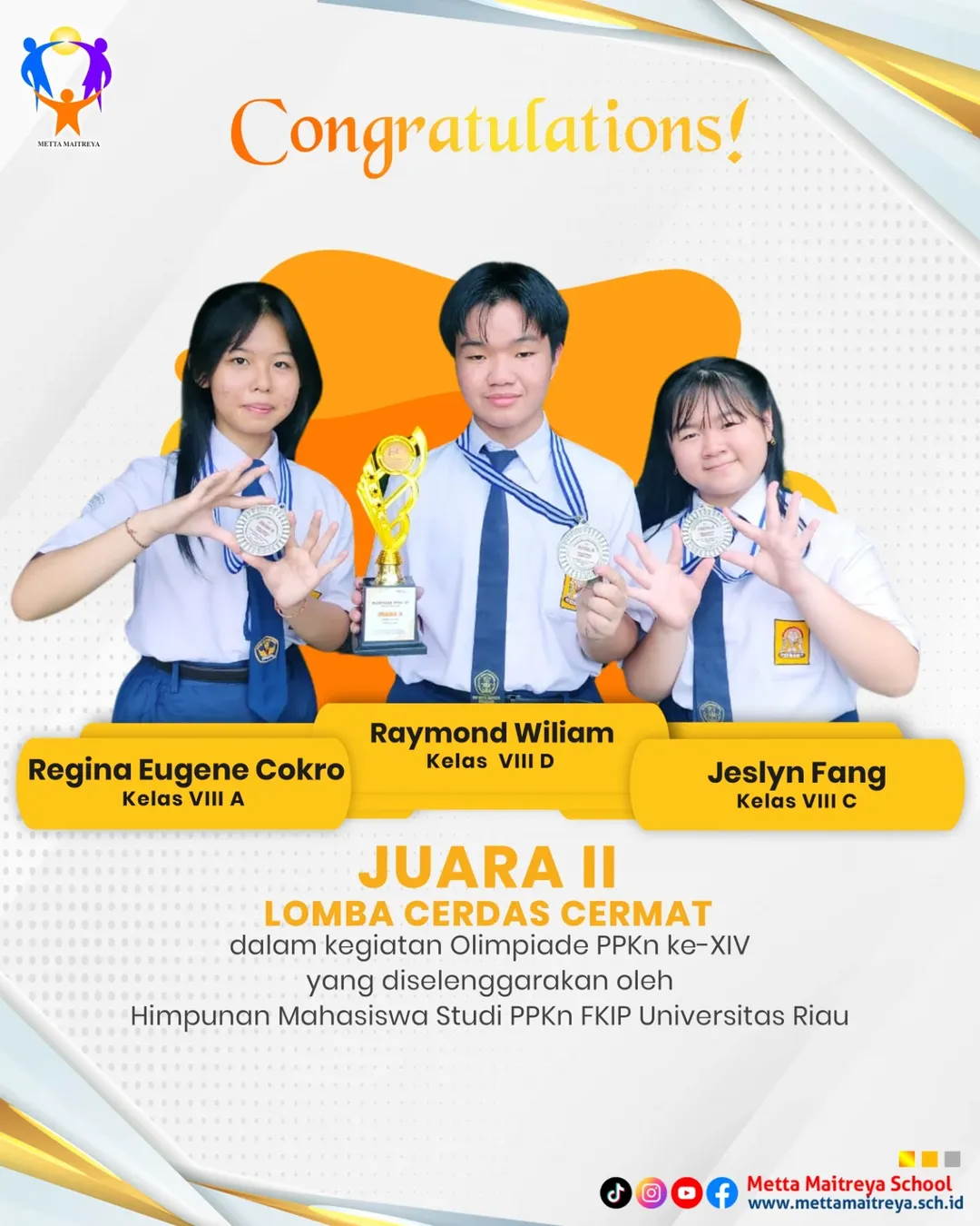 Prestasi Peserta Didik dalam Lomba Cerdas Cermat dalam kegiatan Olimpiade PPKn Ke-XIV | SMP METTA MAITREYA